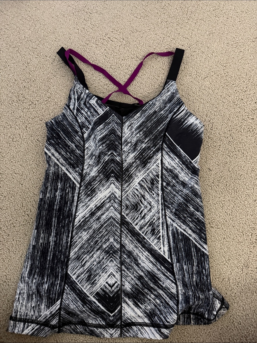 lululemon athletica Black & White Print Tank with Purple Straps (without cups)